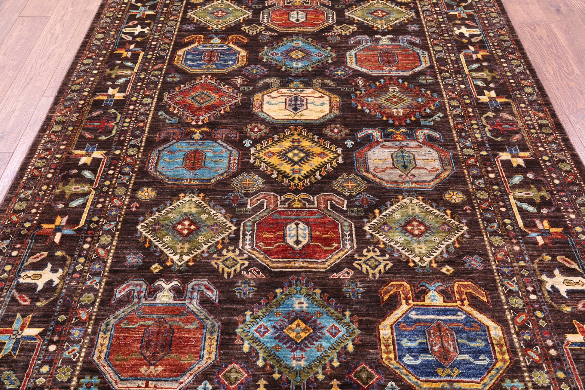 Brown Turkmen Ersari Hand Knotted Wool Rug - 5' 7" X 8' 2" - Golden Nile