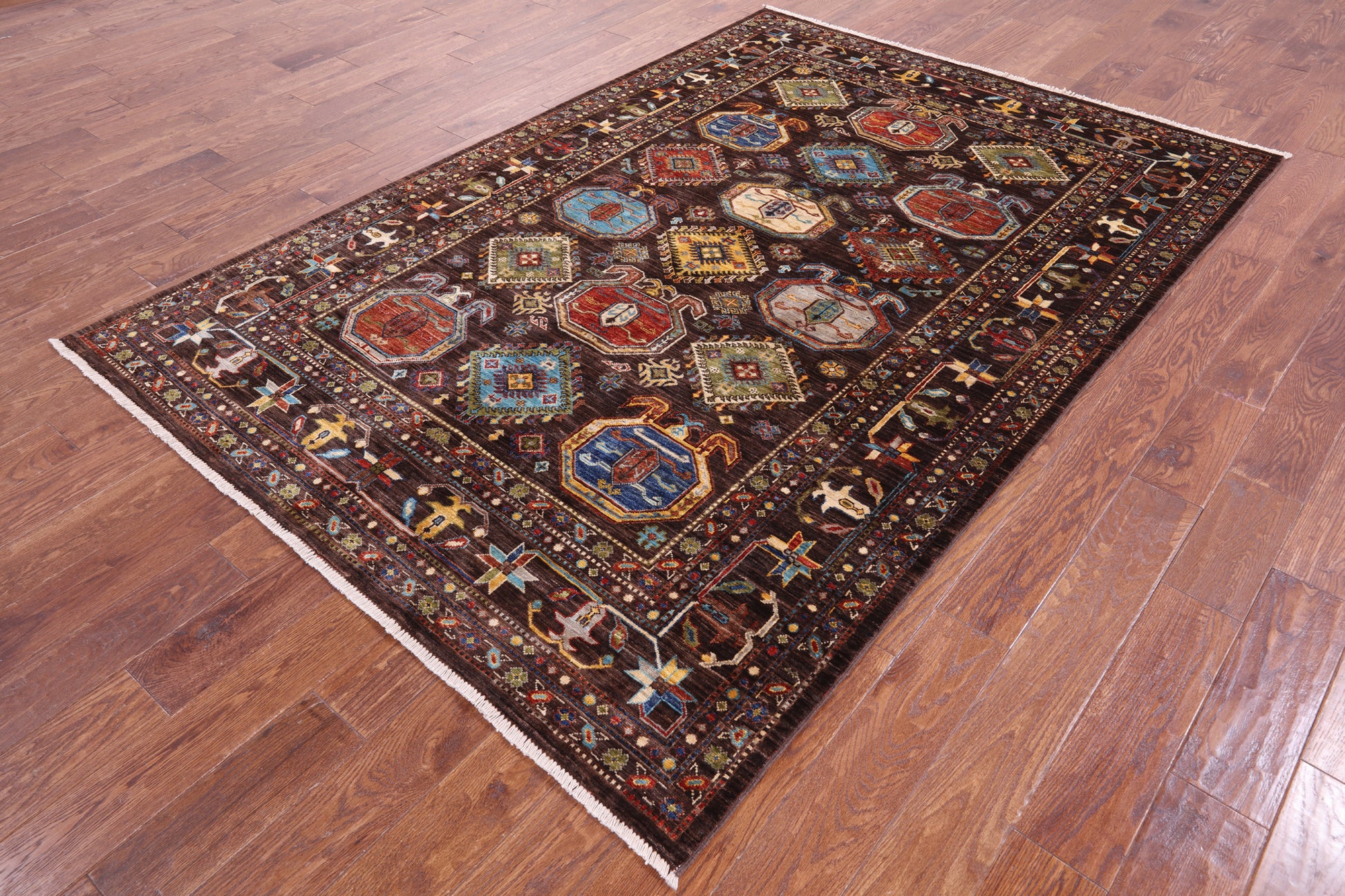 Brown Turkmen Ersari Hand Knotted Wool Rug - 5' 7" X 8' 2" - Golden Nile
