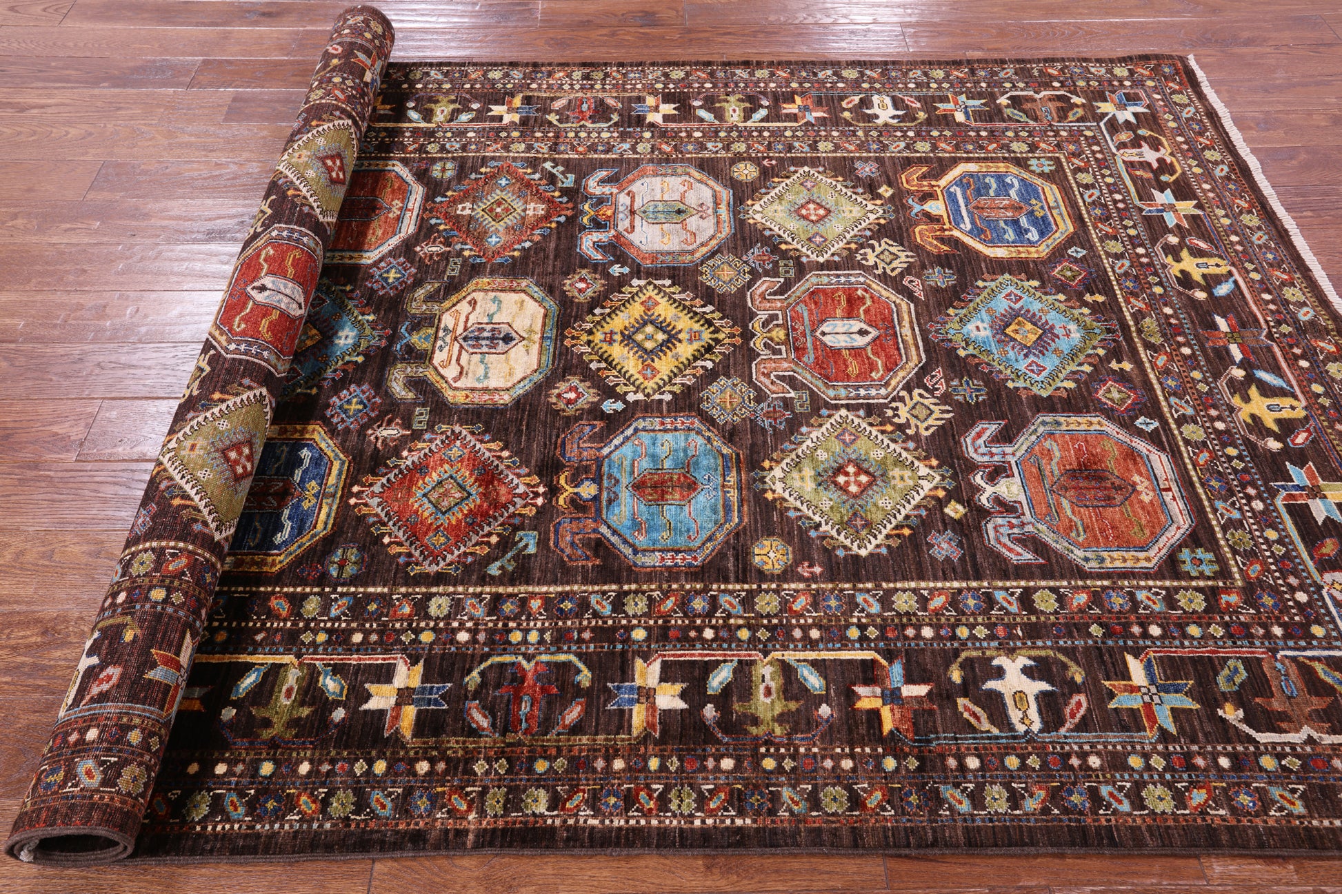 Brown Turkmen Ersari Hand Knotted Wool Rug - 5' 7" X 8' 2" - Golden Nile