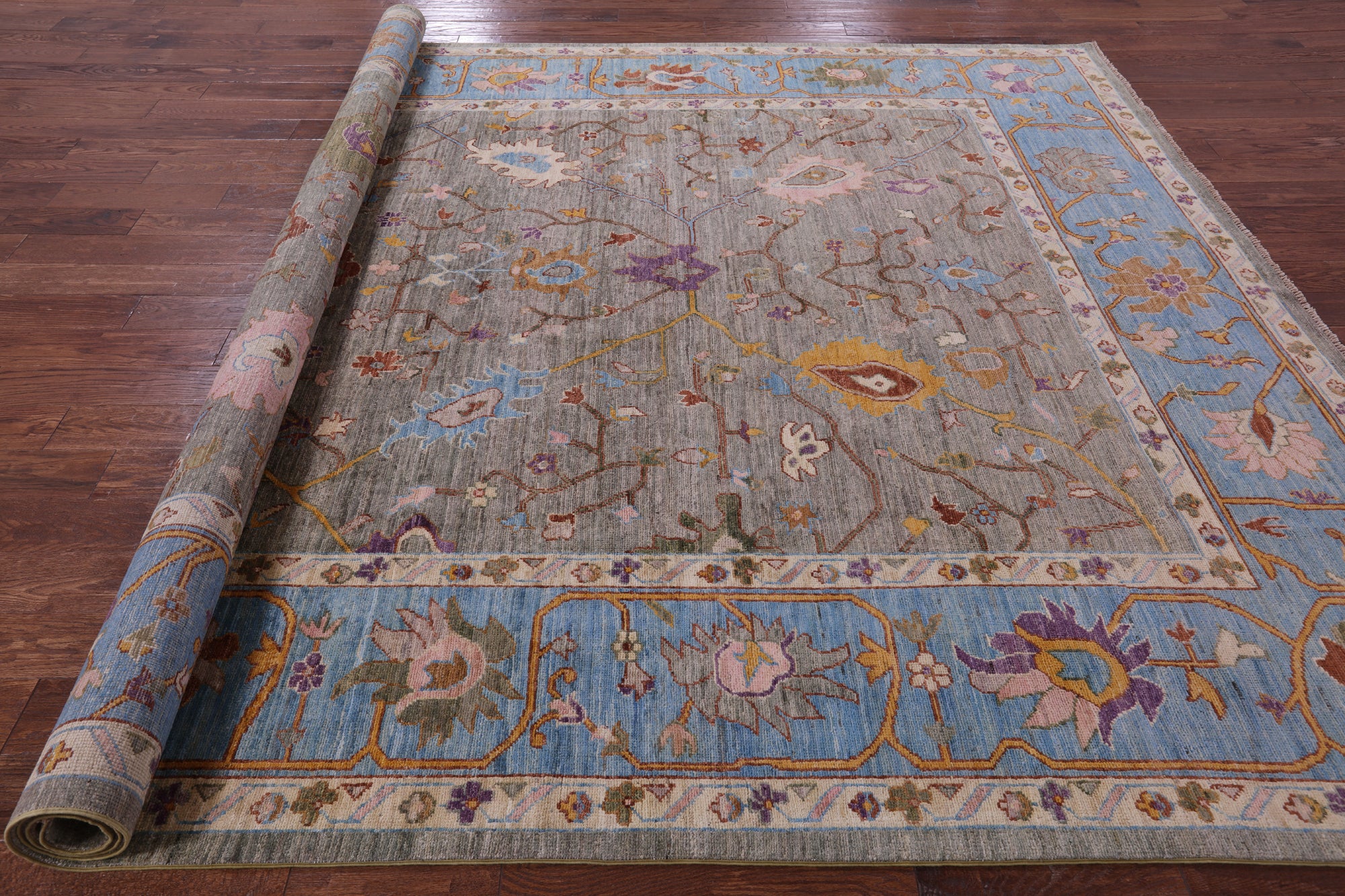Grey Turkish Oushak Hand Knotted Wool Rug - 9' 1" X 11' 9" - Golden Nile