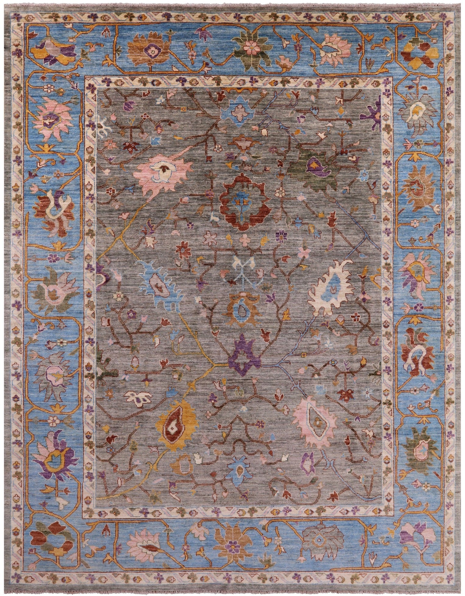 Grey Turkish Oushak Hand Knotted Wool Rug - 9' 1" X 11' 9" - Golden Nile