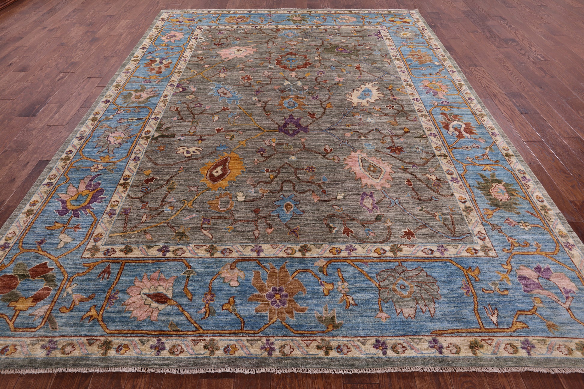 Grey Turkish Oushak Hand Knotted Wool Rug - 9' 1" X 11' 9" - Golden Nile