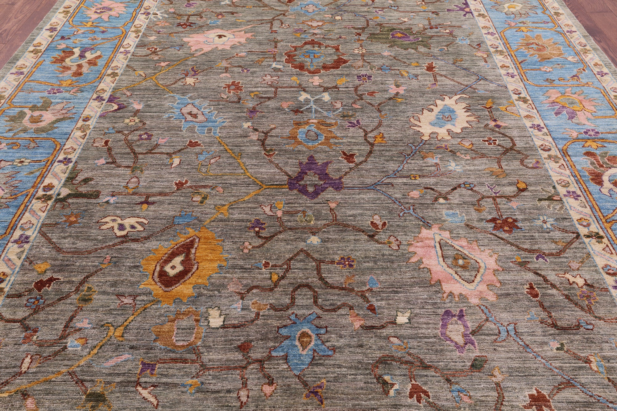 Grey Turkish Oushak Hand Knotted Wool Rug - 9' 1" X 11' 9" - Golden Nile