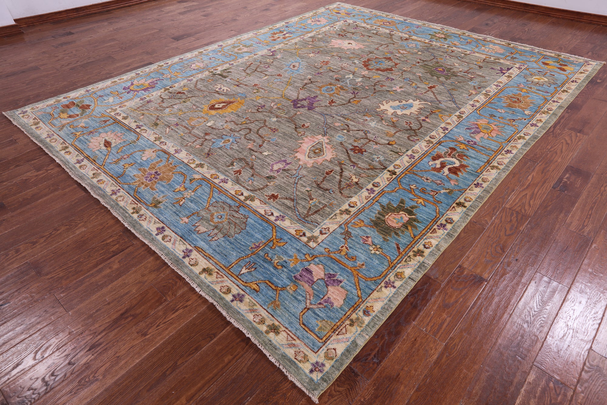 Grey Turkish Oushak Hand Knotted Wool Rug - 9' 1" X 11' 9" - Golden Nile