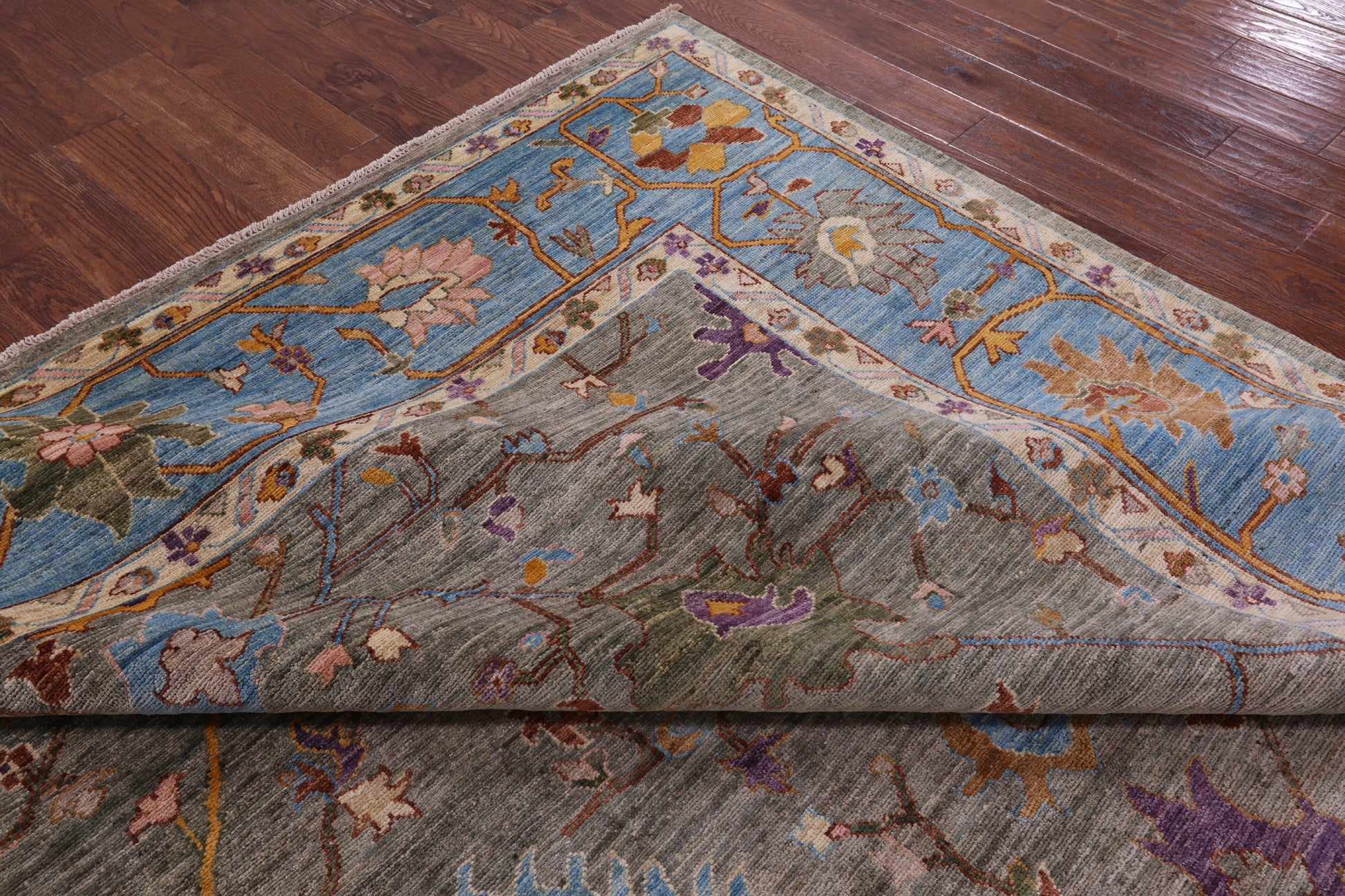Grey Turkish Oushak Hand Knotted Wool Rug - 9' 1" X 11' 9" - Golden Nile
