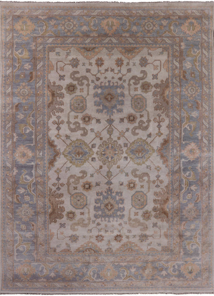 Ivory Turkish Oushak Hand Knotted Wool Area Rug - 8' 7" X 11' 10" - Golden Nile