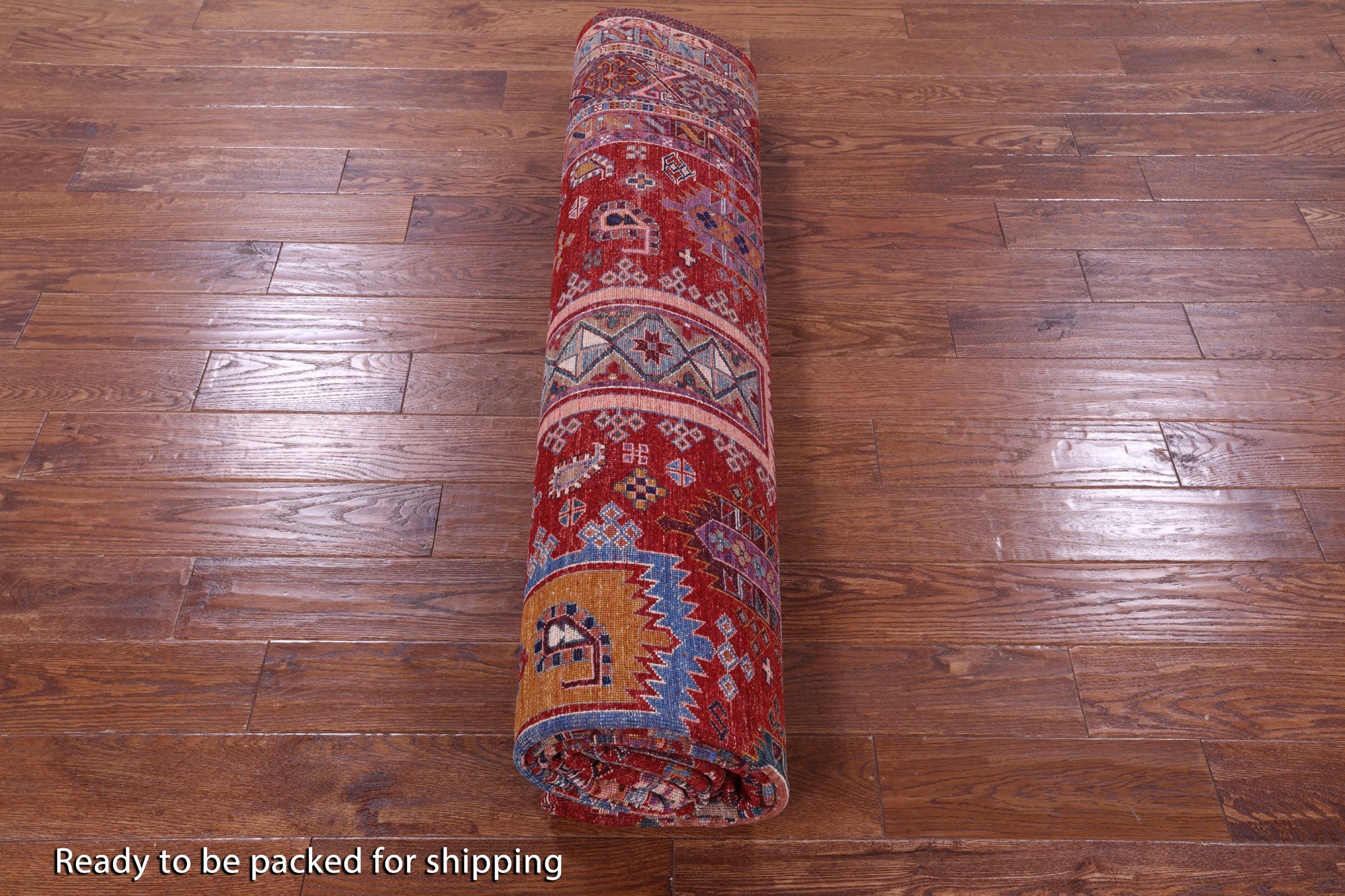 Red Persian Fine Serapi Hand Knotted Wool Rug - 9' 1" X 11' 9" - Golden Nile