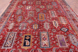 Red Persian Fine Serapi Hand Knotted Wool Rug - 9' 1" X 11' 9" - Golden Nile