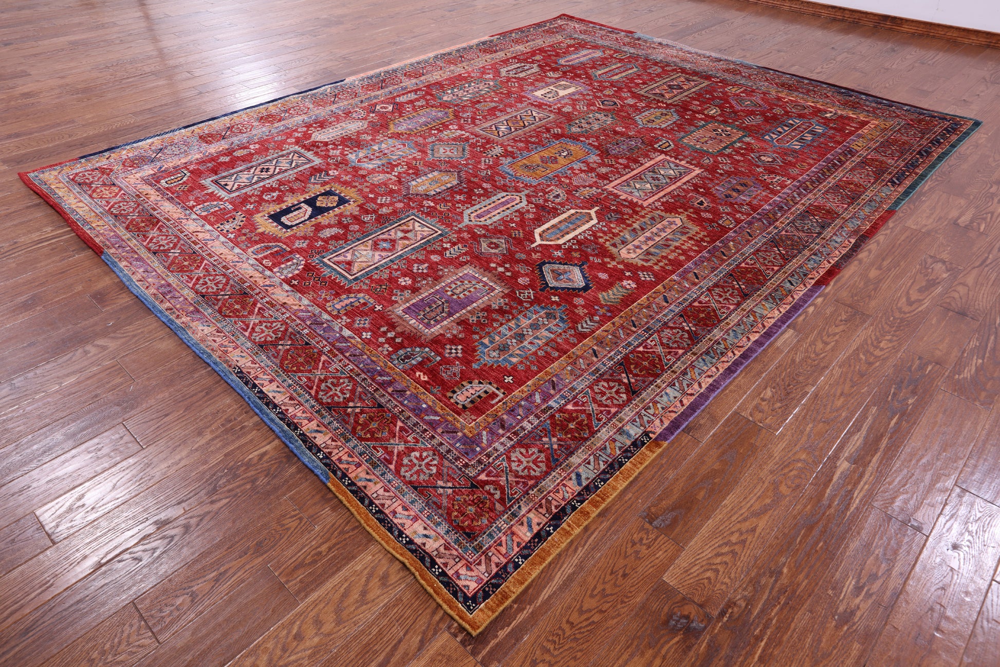 Red Persian Fine Serapi Hand Knotted Wool Rug - 9' 1" X 11' 9" - Golden Nile