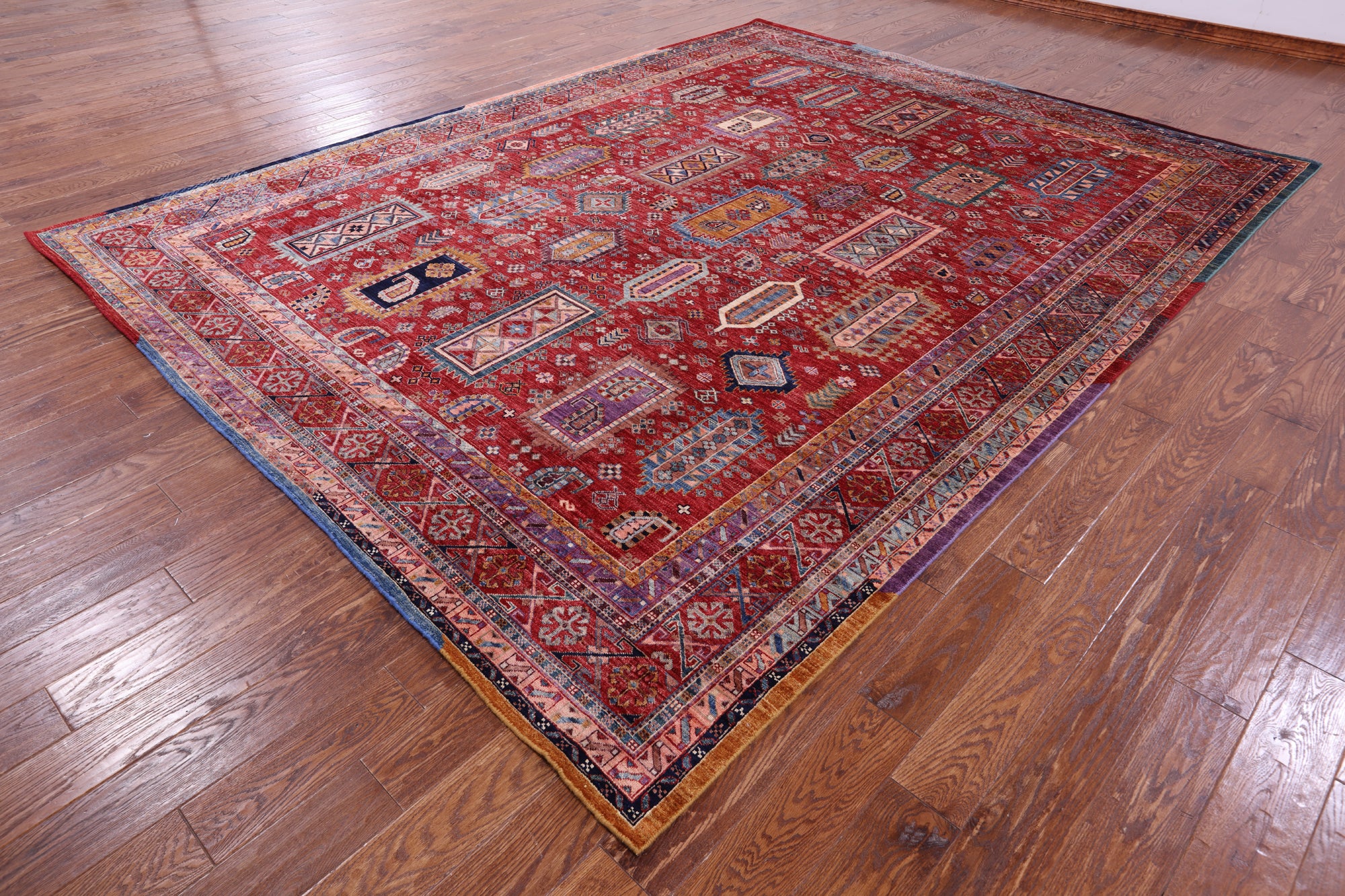 Red Persian Fine Serapi Hand Knotted Wool Rug - 9' 1" X 11' 9" - Golden Nile
