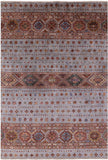 Grey Khorjin Persian Gabbeh Hand Knotted Wool Rug - 5' 7" X 7' 11" - Golden Nile