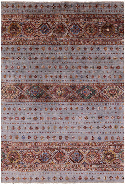 Grey Khorjin Persian Gabbeh Hand Knotted Wool Rug - 5' 7" X 7' 11" - Golden Nile
