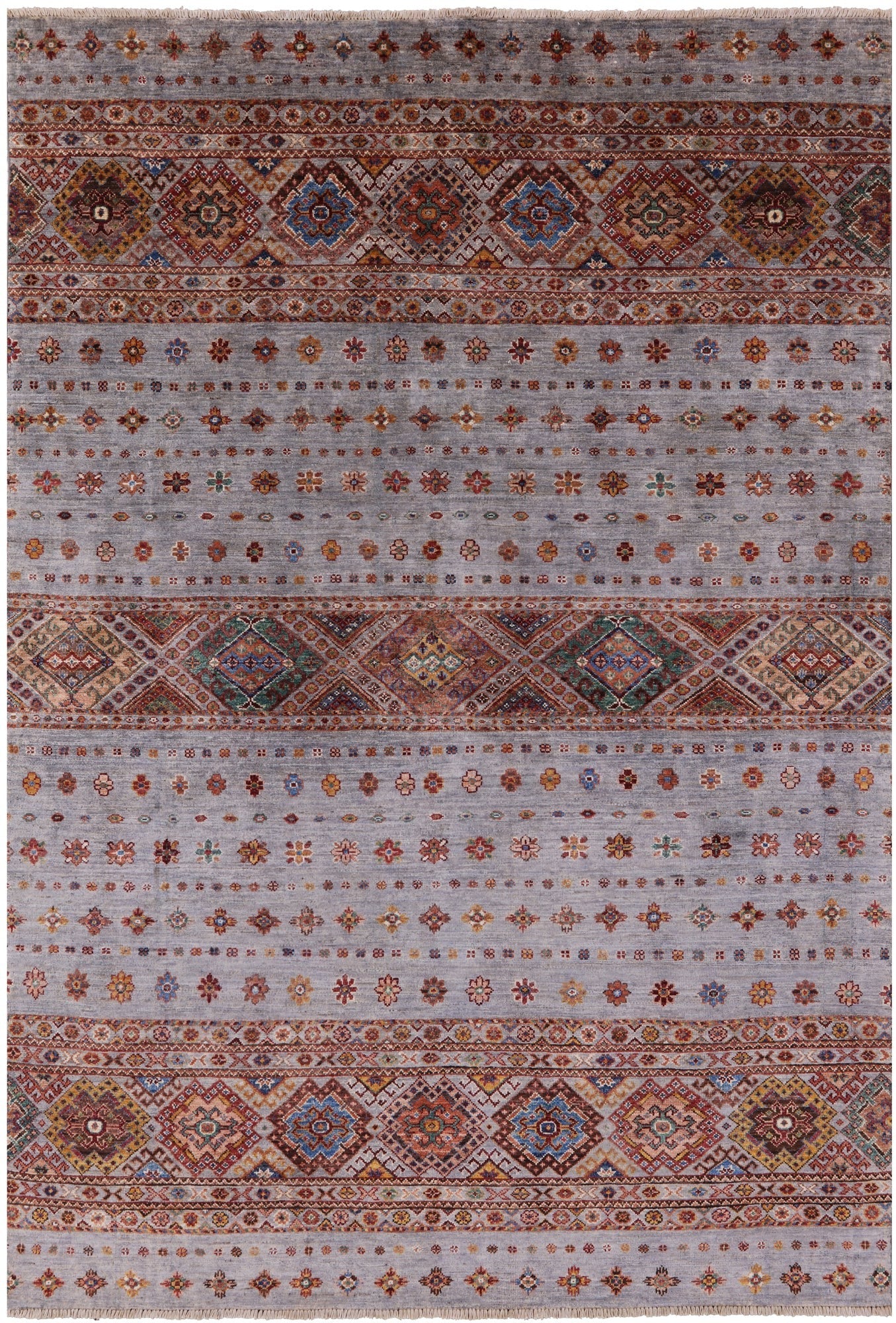 Grey Khorjin Persian Gabbeh Hand Knotted Wool Rug - 5' 7" X 7' 11" - Golden Nile