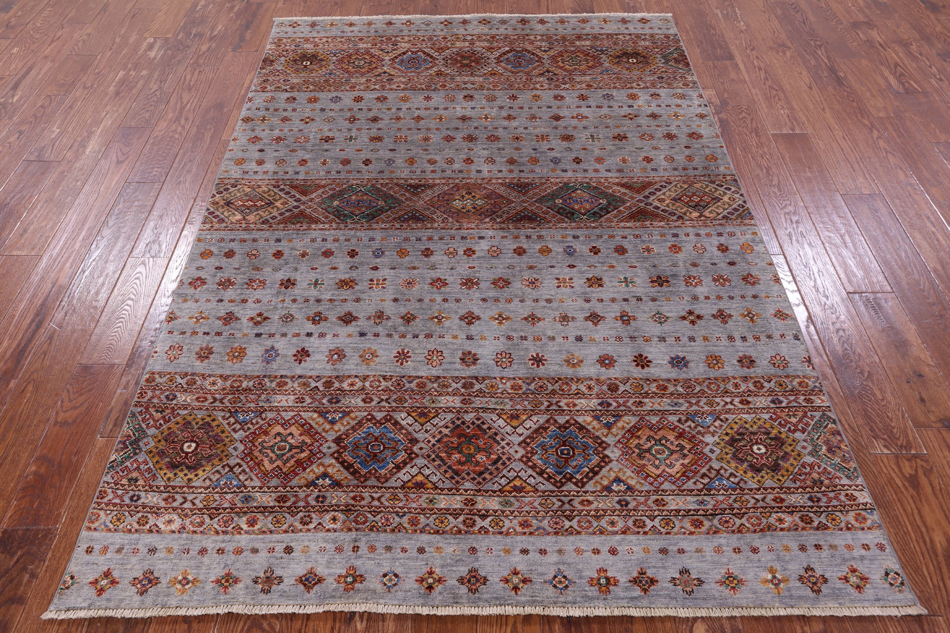 Grey Khorjin Persian Gabbeh Hand Knotted Wool Rug - 5' 7" X 7' 11" - Golden Nile