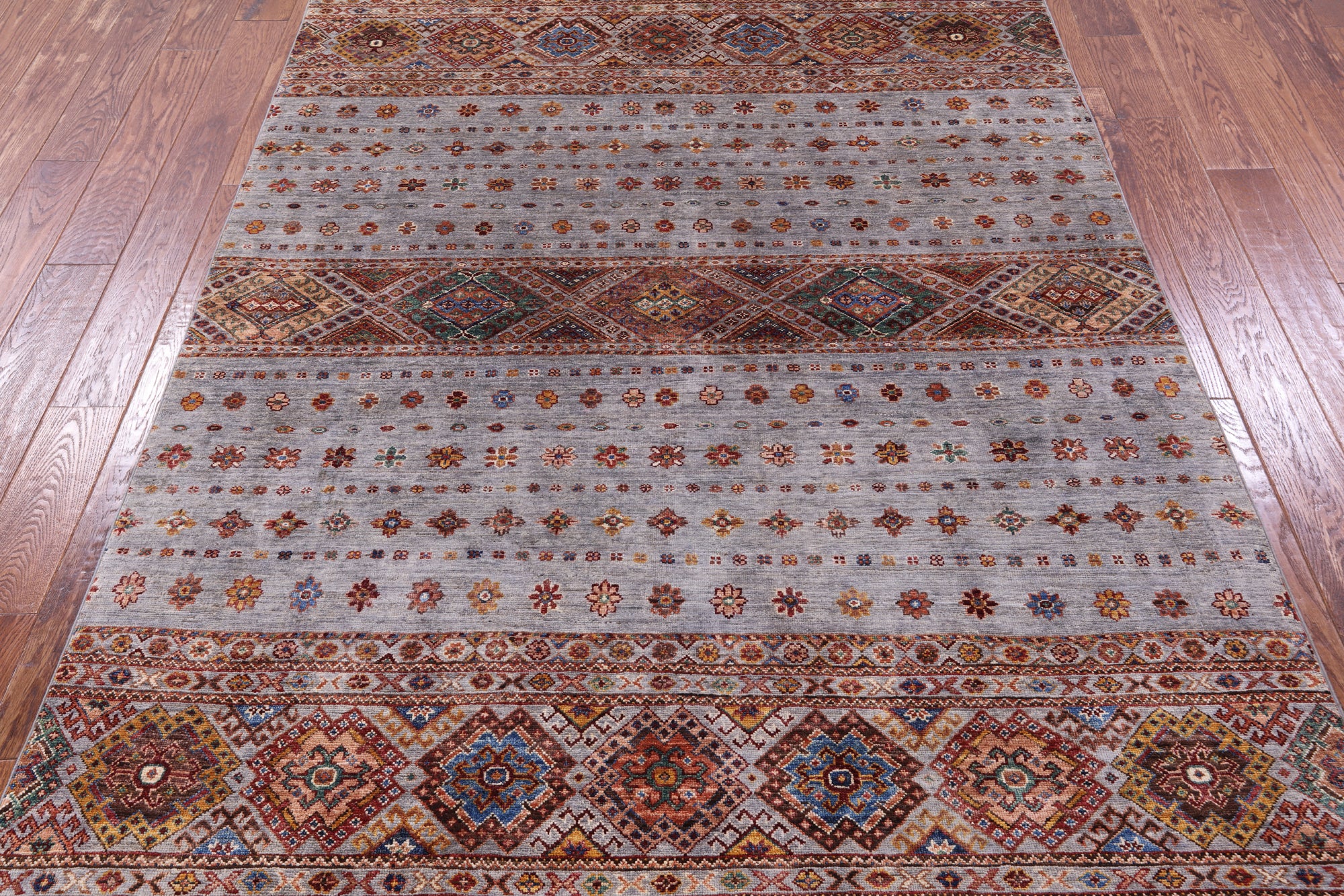 Grey Khorjin Persian Gabbeh Hand Knotted Wool Rug - 5' 7" X 7' 11" - Golden Nile