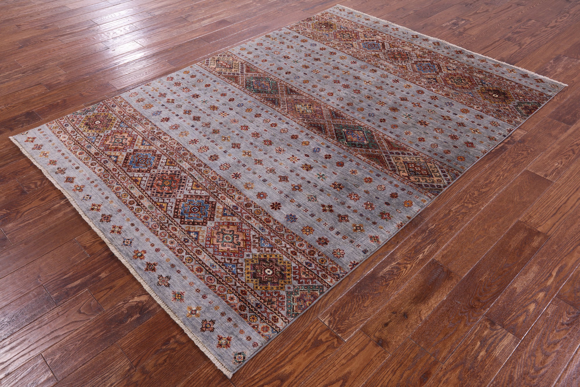 Grey Khorjin Persian Gabbeh Hand Knotted Wool Rug - 5' 7" X 7' 11" - Golden Nile