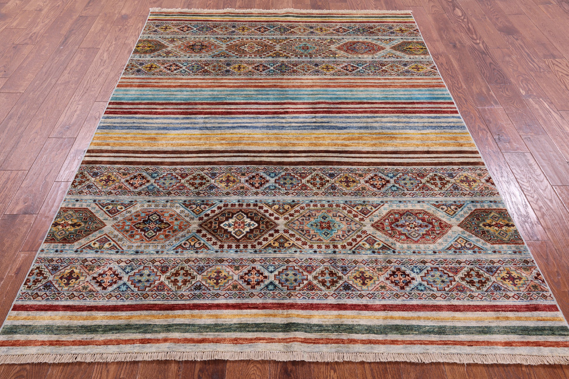 Khorjin Persian Gabbeh Hand Knotted Wool Rug - 5' 8" X 7' 7" - Golden Nile