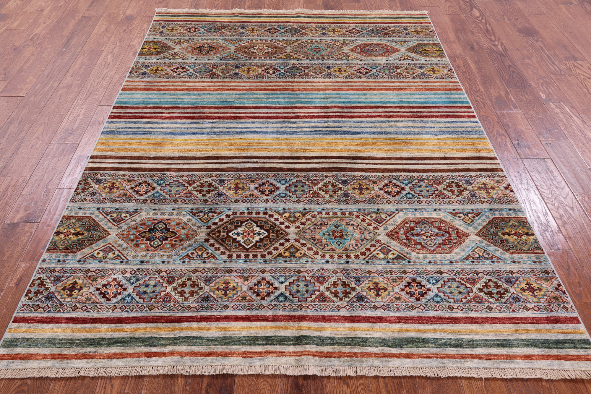 Khorjin Persian Gabbeh Hand Knotted Wool Rug - 5' 8" X 7' 7" - Golden Nile