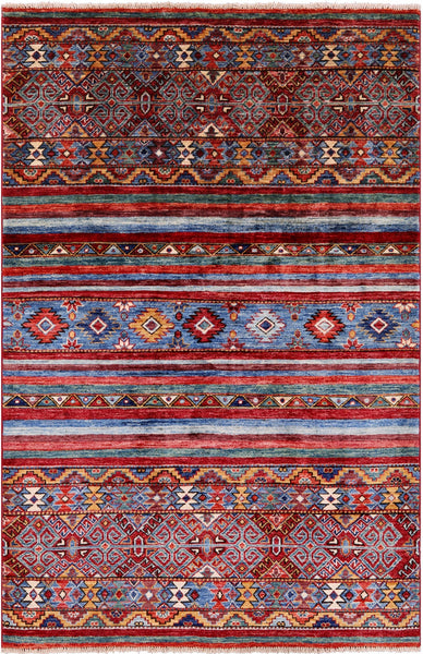 Khorjin Persian Gabbeh Hand Knotted Wool Rug - 3' 11" X 5' 10" - Golden Nile