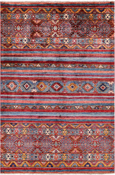 Khorjin Persian Gabbeh Handmade Wool Rug - 4' 0" X 5' 11" - Golden Nile