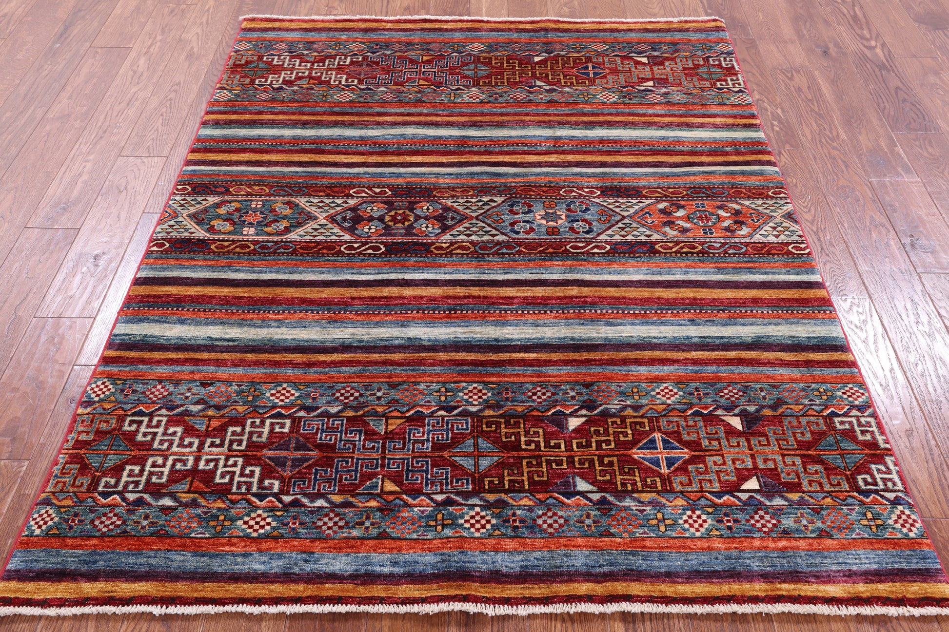 Khorjin Persian Gabbeh Hand Knotted Wool Rug - 5' 0" X 6' 3" - Golden Nile