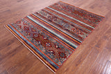 Khorjin Persian Gabbeh Hand Knotted Wool Rug - 5' 0" X 6' 3" - Golden Nile