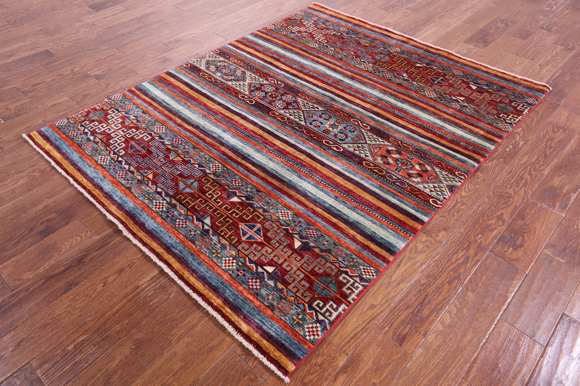 Khorjin Persian Gabbeh Hand Knotted Wool Rug - 5' 0" X 6' 3" - Golden Nile