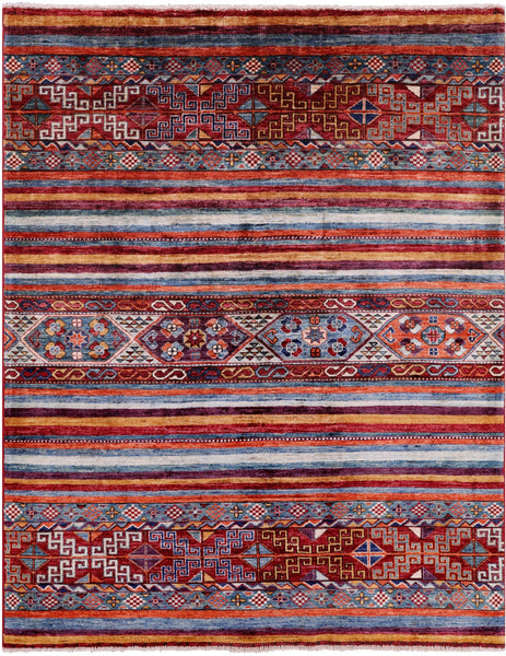 Khorjin Persian Gabbeh Hand Knotted Wool Rug - 5' 0" X 6' 3" - Golden Nile