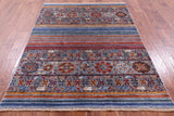 Khorjin Persian Gabbeh Hand Knotted Wool Rug - 4' 11" X 6' 9" - Golden Nile