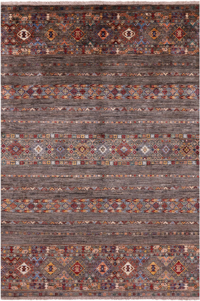 Khorjin Persian Gabbeh Hand Knotted Wool Rug - 4' 11" X 7' 2" - Golden Nile