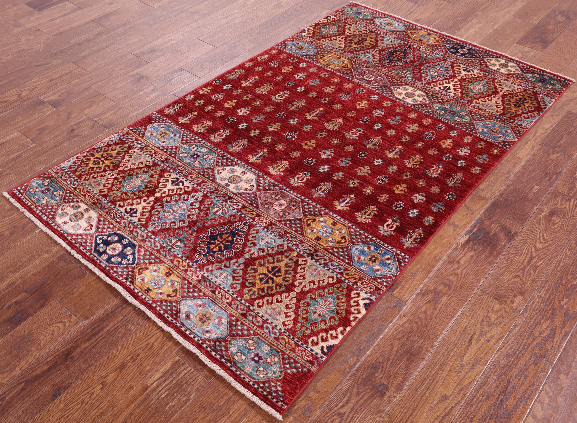 Red Khorjin Persian Gabbeh Hand Knotted Wool Rug - 3' 9" X 6' 3" - Golden Nile