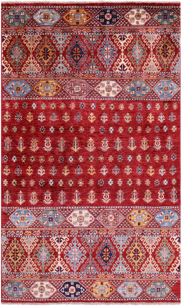 Red Khorjin Persian Gabbeh Hand Knotted Wool Rug - 3' 9" X 6' 3" - Golden Nile