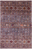Grey Khorjin Persian Gabbeh Hand Knotted Wool Rug - 4' 1" X 6' 3" - Golden Nile