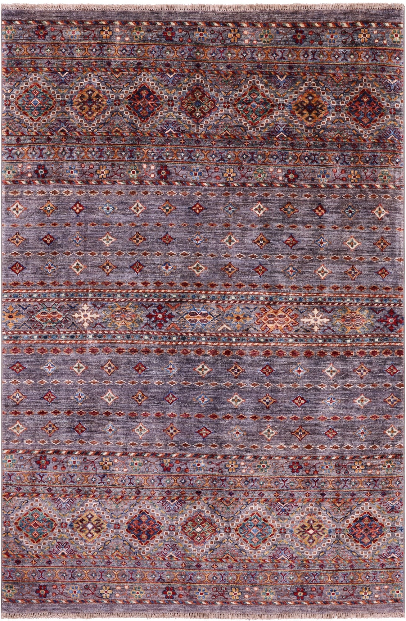Grey Khorjin Persian Gabbeh Hand Knotted Wool Rug - 4' 1" X 6' 3" - Golden Nile