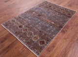 Grey Khorjin Persian Gabbeh Hand Knotted Wool Rug - 4' 1" X 6' 3" - Golden Nile