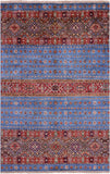 Blue Khorjin Persian Gabbeh Hand Knotted Wool Rug - 3' 11" X 6' 0" - Golden Nile