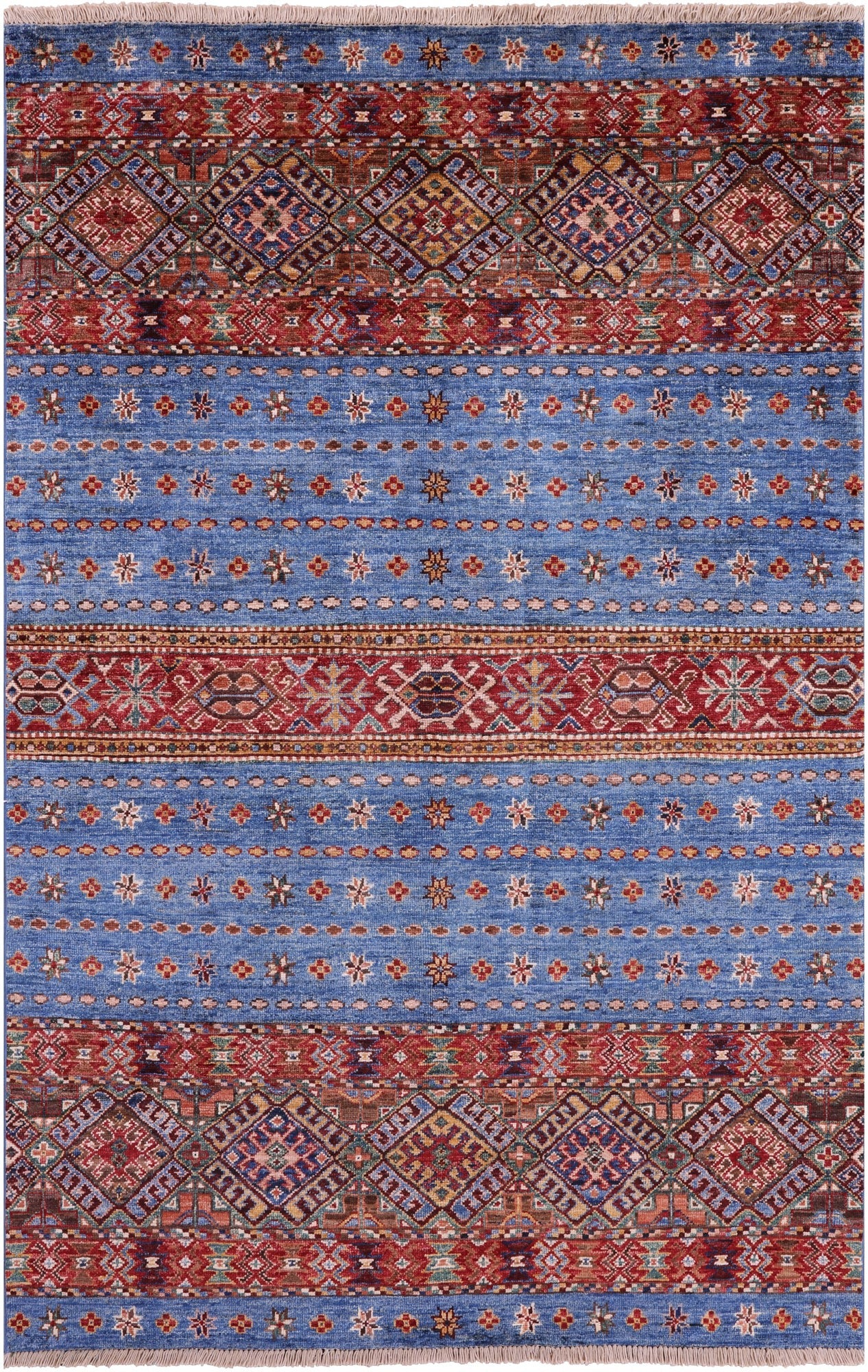 Blue Khorjin Persian Gabbeh Hand Knotted Wool Rug - 3' 11" X 6' 0" - Golden Nile
