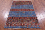 Blue Khorjin Persian Gabbeh Hand Knotted Wool Rug - 3' 11" X 6' 0" - Golden Nile