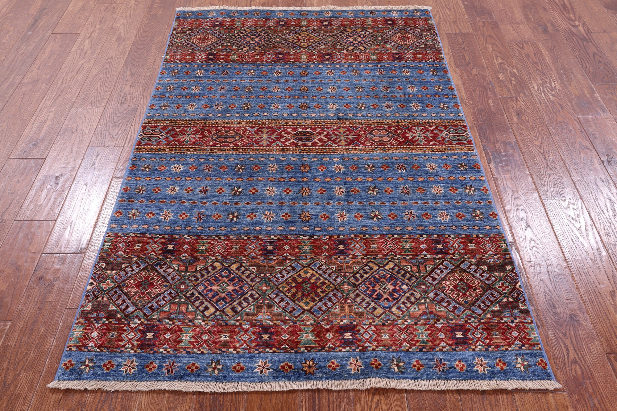 Blue Khorjin Persian Gabbeh Hand Knotted Wool Rug - 3' 11" X 6' 0" - Golden Nile