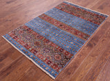 Blue Khorjin Persian Gabbeh Hand Knotted Wool Rug - 3' 11" X 6' 0" - Golden Nile