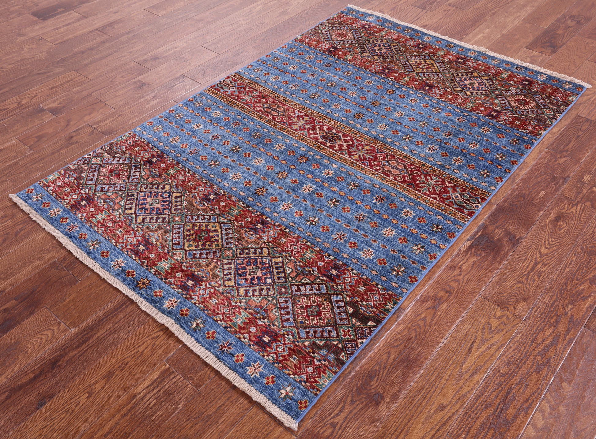 Blue Khorjin Persian Gabbeh Hand Knotted Wool Rug - 3' 11" X 6' 0" - Golden Nile