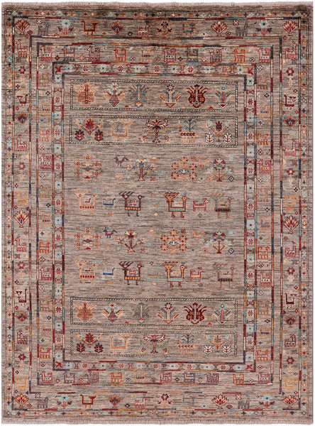 Tribal Persian Gabbeh Hand Knotted Wool Rug - 5' 1" X 6' 9" - Golden Nile