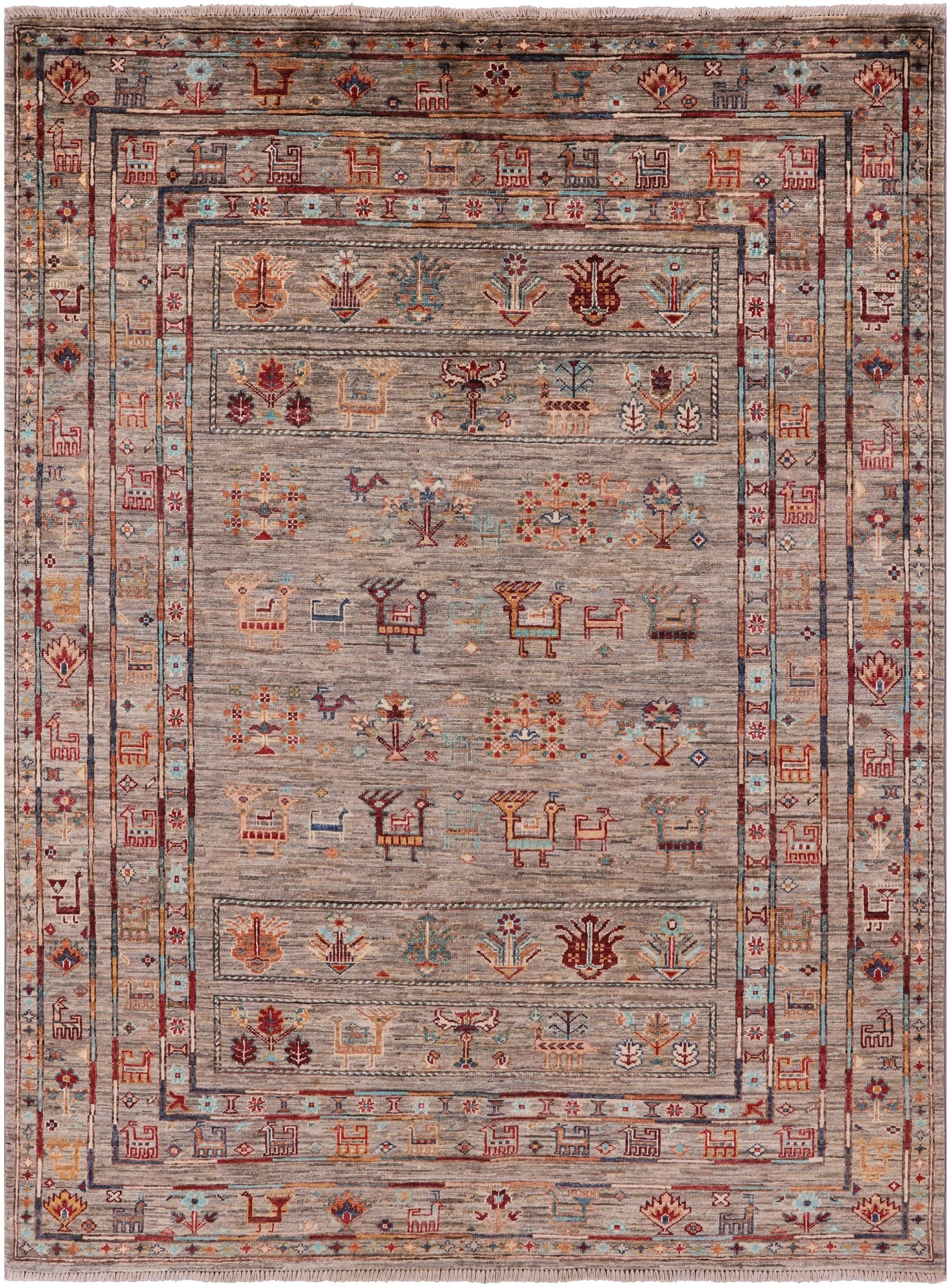 Tribal Persian Gabbeh Hand Knotted Wool Rug - 5' 1" X 6' 9" - Golden Nile