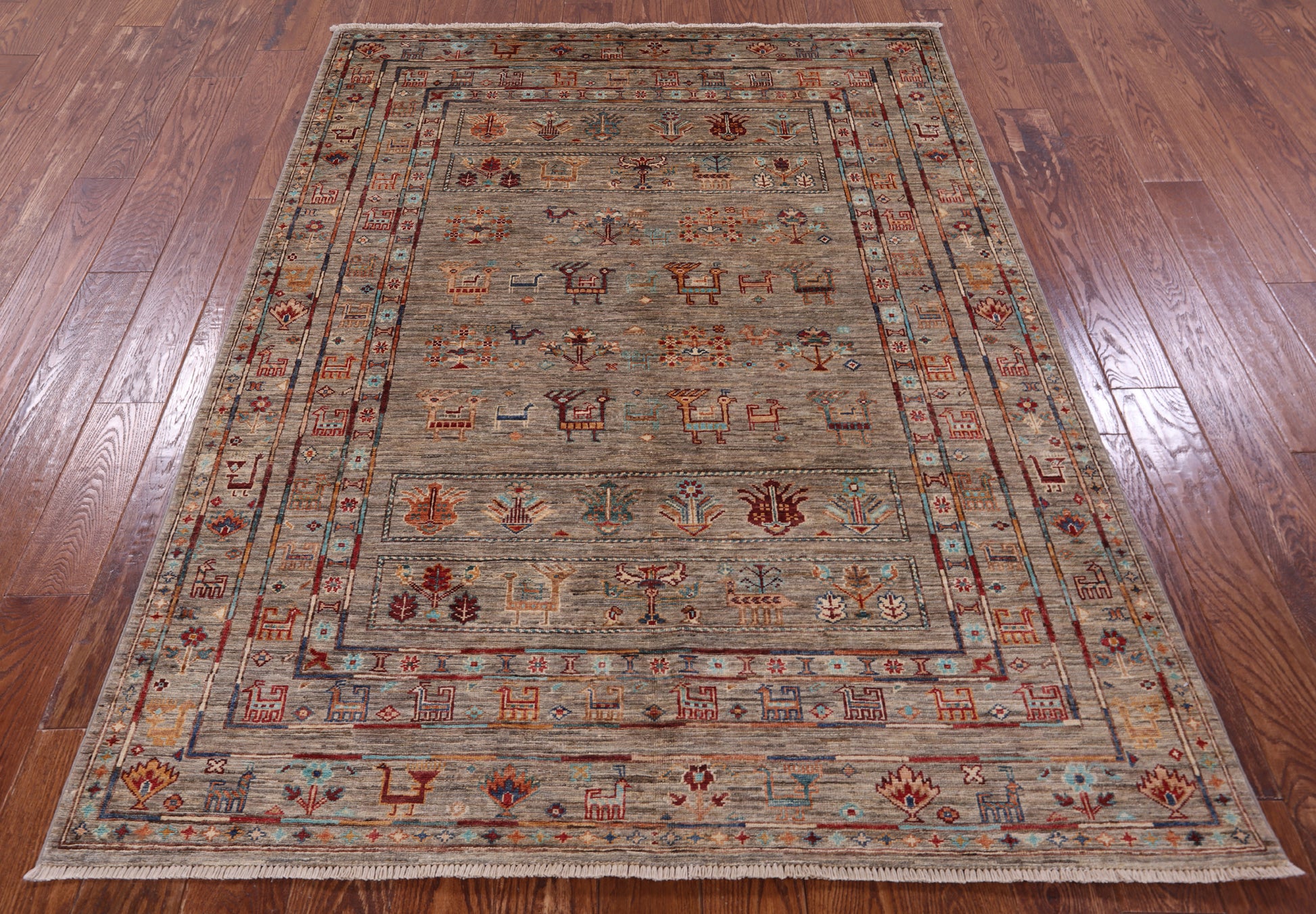 Tribal Persian Gabbeh Hand Knotted Wool Rug - 5' 1" X 6' 9" - Golden Nile