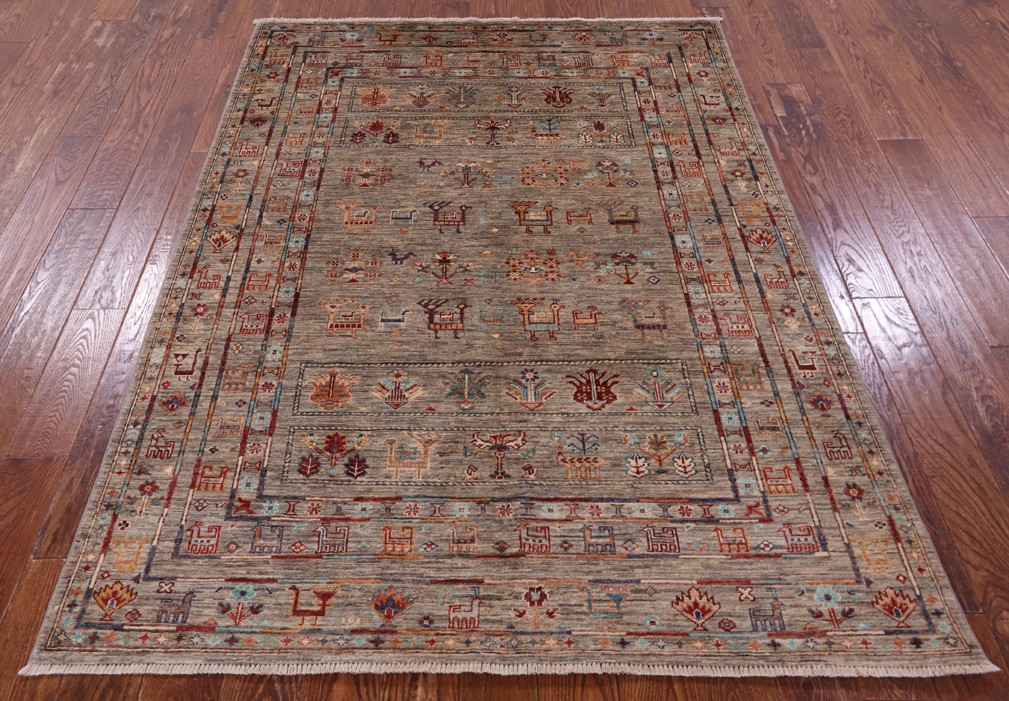 Tribal Persian Gabbeh Hand Knotted Wool Rug - 5' 1" X 6' 9" - Golden Nile