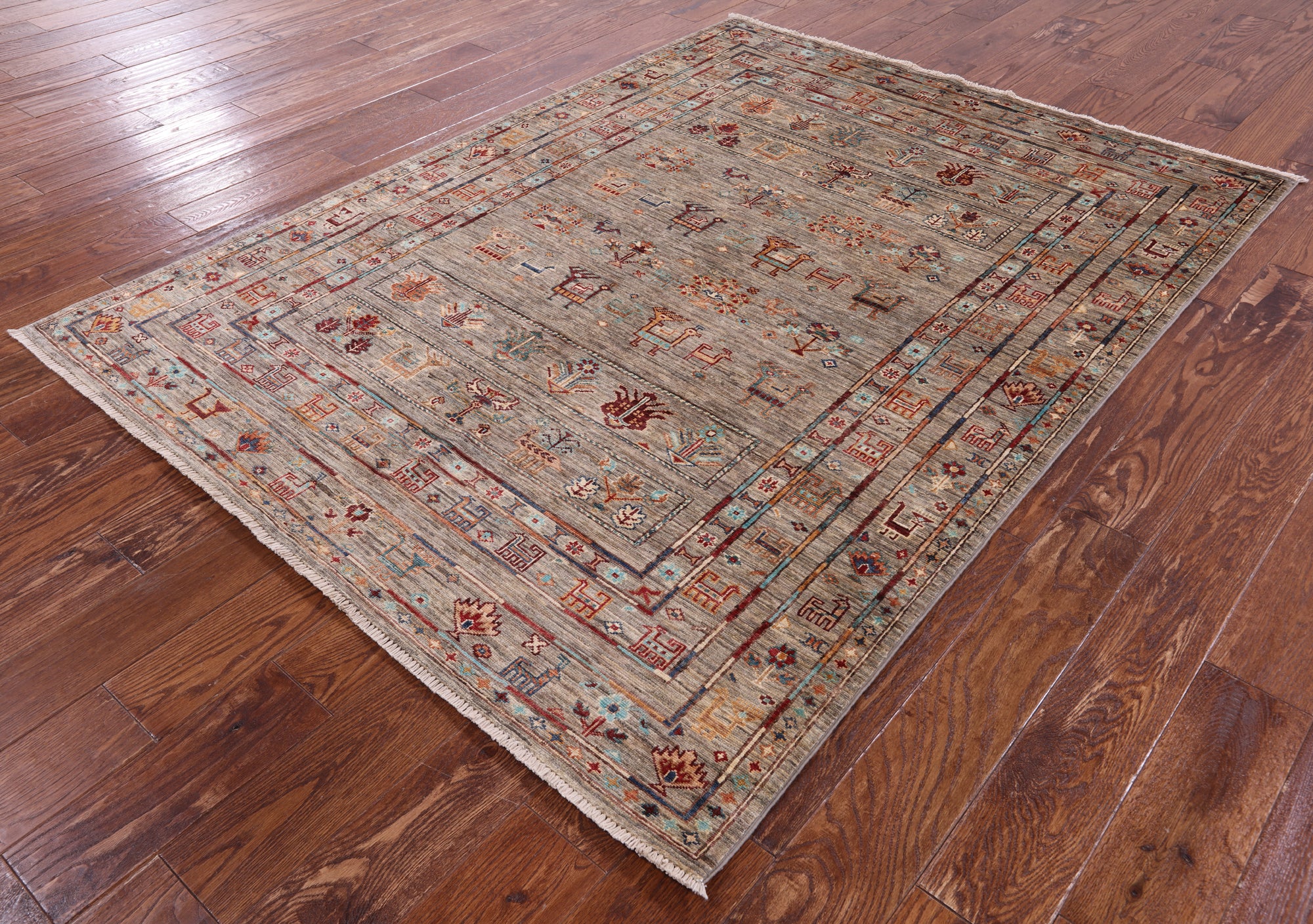 Tribal Persian Gabbeh Hand Knotted Wool Rug - 5' 1" X 6' 9" - Golden Nile