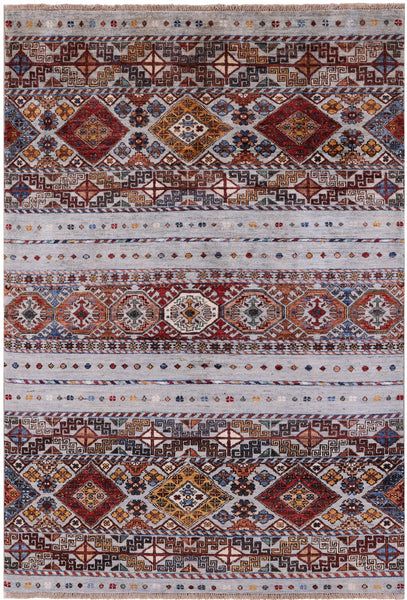 Khorjin Persian Gabbeh Hand Knotted Wool Rug - 3' 11" X 5' 9" - Golden Nile