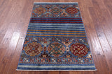 Blue Khorjin Persian Gabbeh Hand Knotted Wool Rug - 3' 3" X 5' 3" - Golden Nile