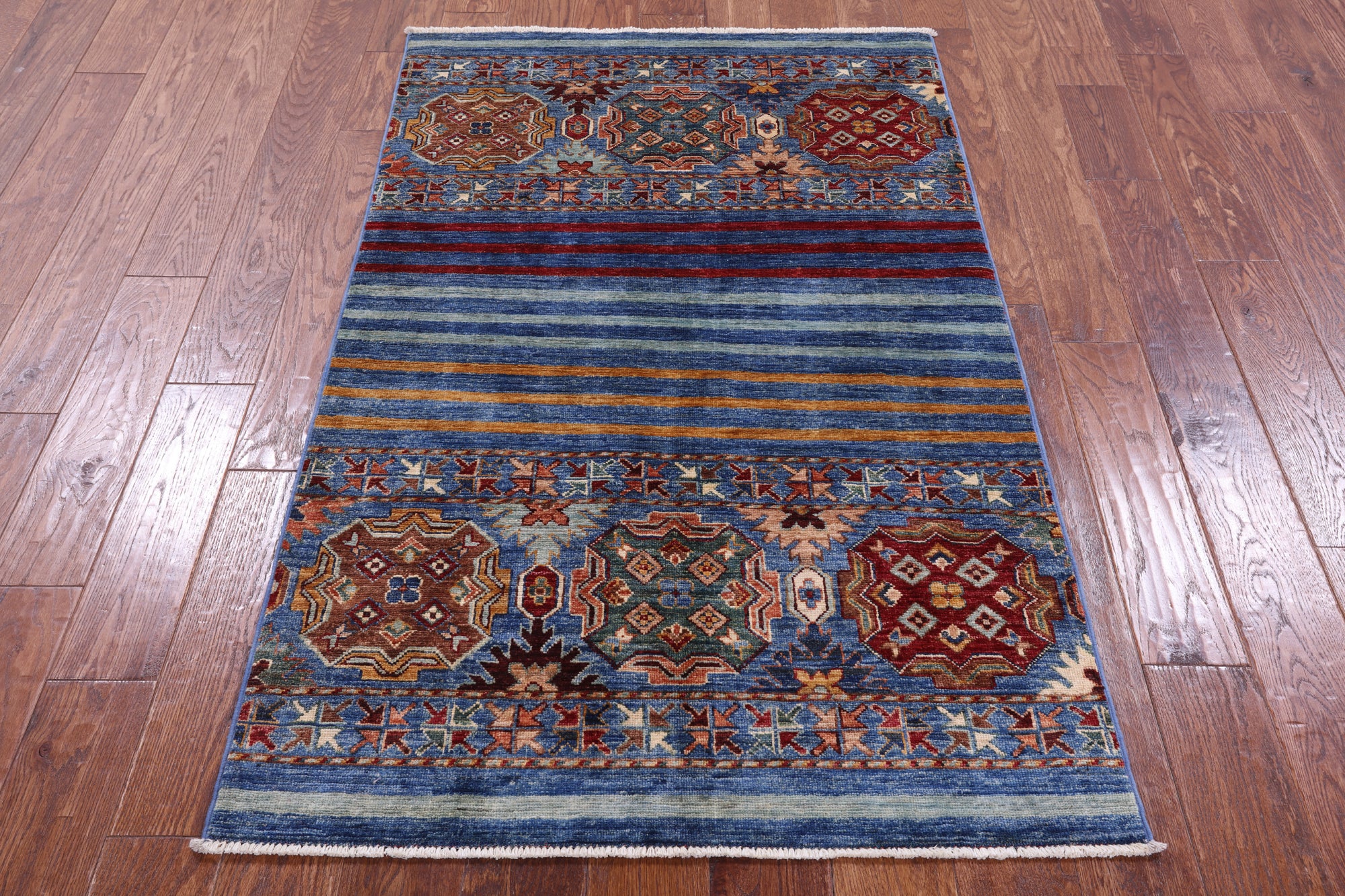 Blue Khorjin Persian Gabbeh Hand Knotted Wool Rug - 3' 3" X 5' 3" - Golden Nile