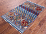 Blue Khorjin Persian Gabbeh Hand Knotted Wool Rug - 3' 3" X 5' 3" - Golden Nile
